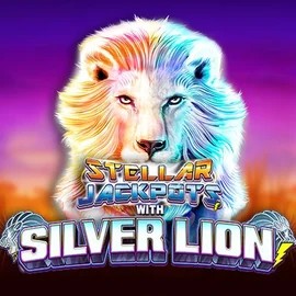Jackpots logo of Stellar Jackpots with Silver Lion from Lightning Box Game at Vegas Now Casino